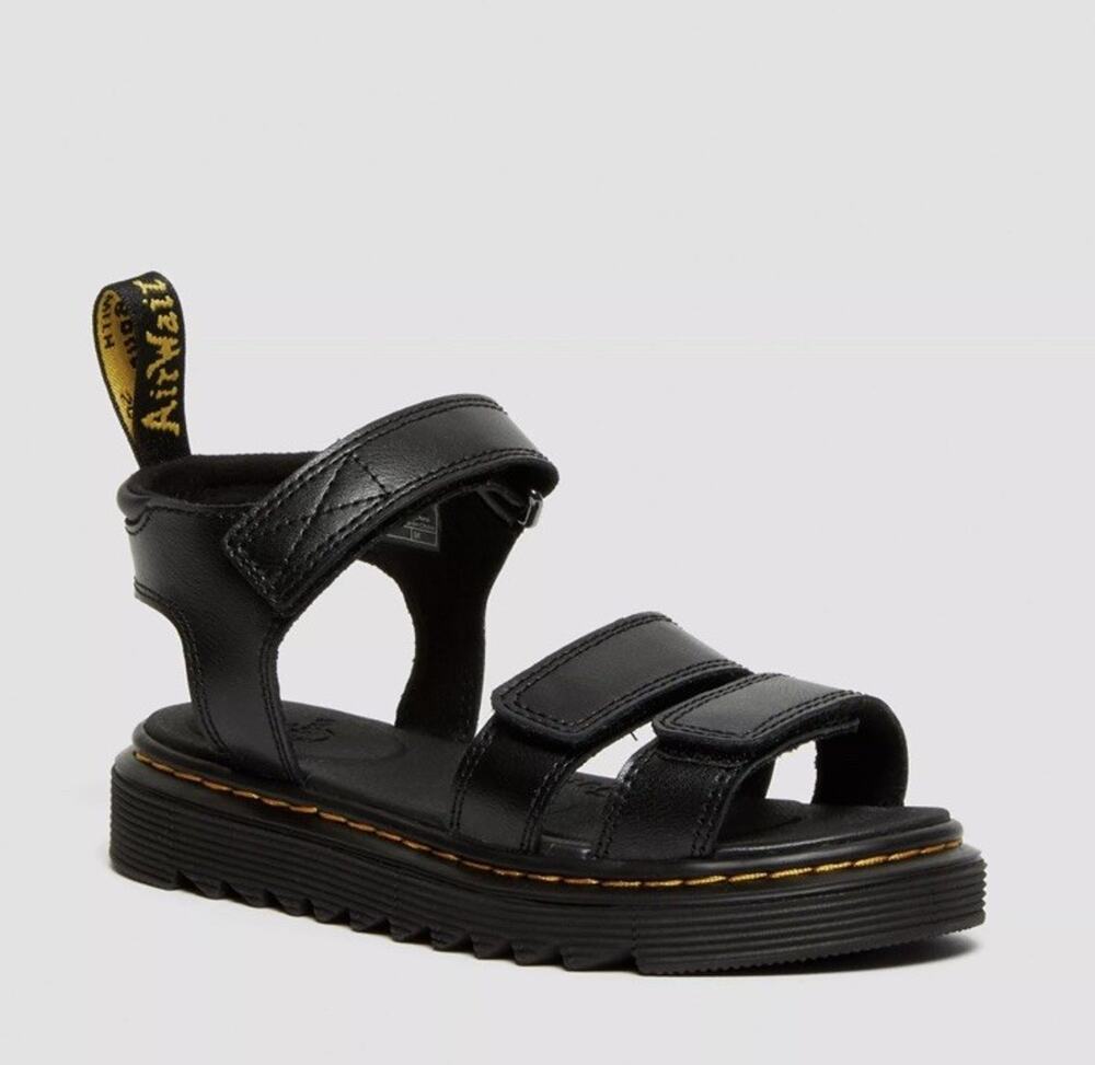 Dr. Martens Klaire J Kids Black Leather Hook Loop Sandals Youth US 4